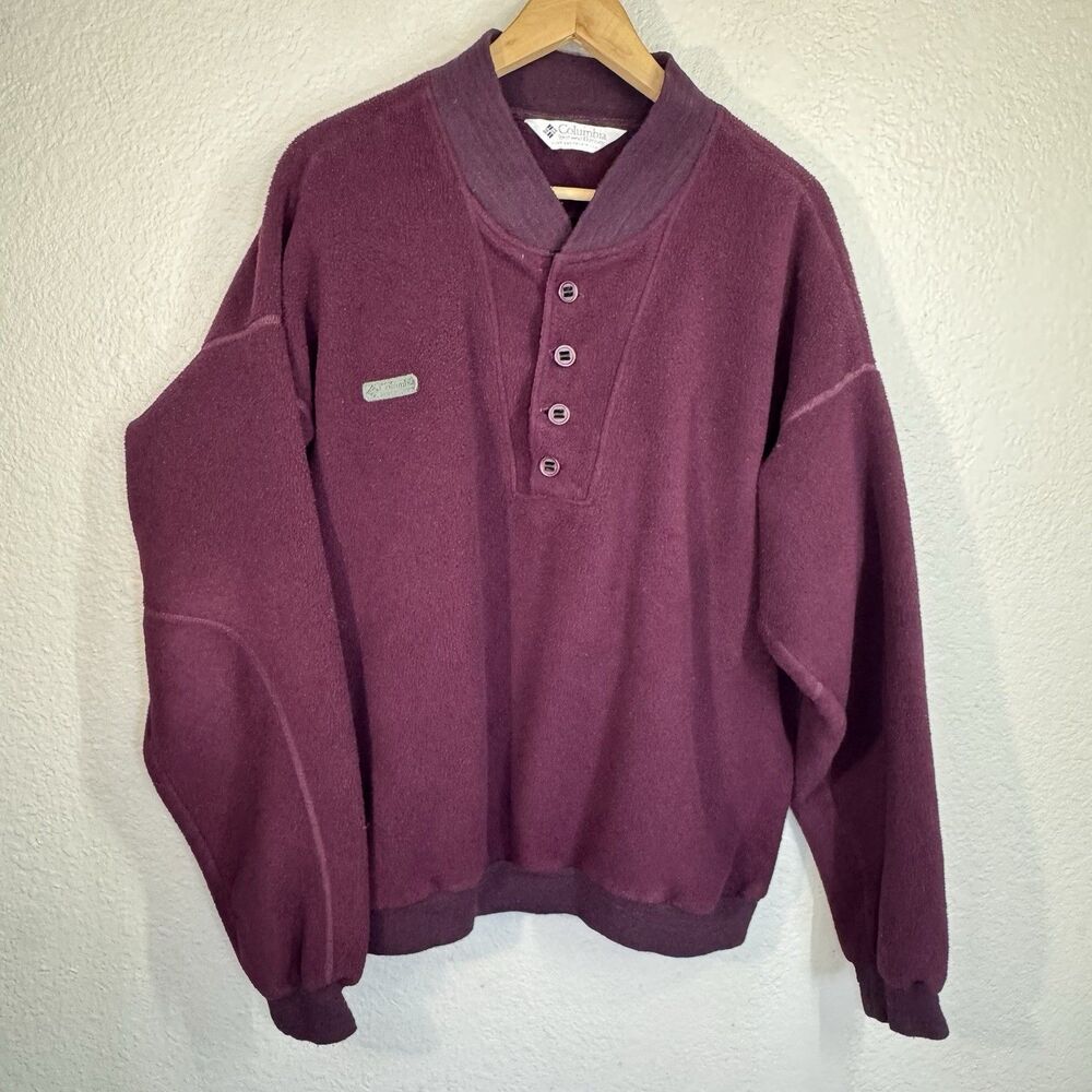 VTG 90s Columbia Fleece 1/4 Button Pullover Sweater Burgundy USA Made Men XL